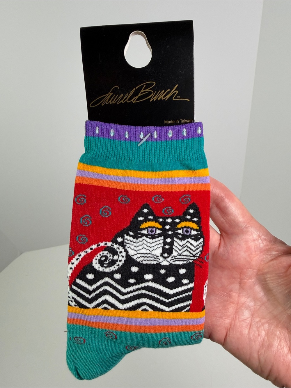 Laurel Burch Vintage Fantastic Felines Cat Crew Socks Artisan Designer Whimsical